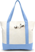 Light Blue/Natural Canvas Tote Bags 3-Pack - Large Zip Closure