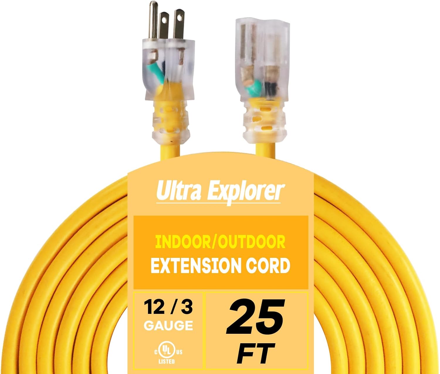Indoor Extension Cord Waterproof 25 FT for Heavy Duty Use