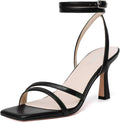 Womens Strappy Heels Ankle Strap Lace Up Square Open Toe - 9cm