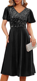 Bridesmay Women's Sequin Velvet Fit and Flare Dress - Elegant Party