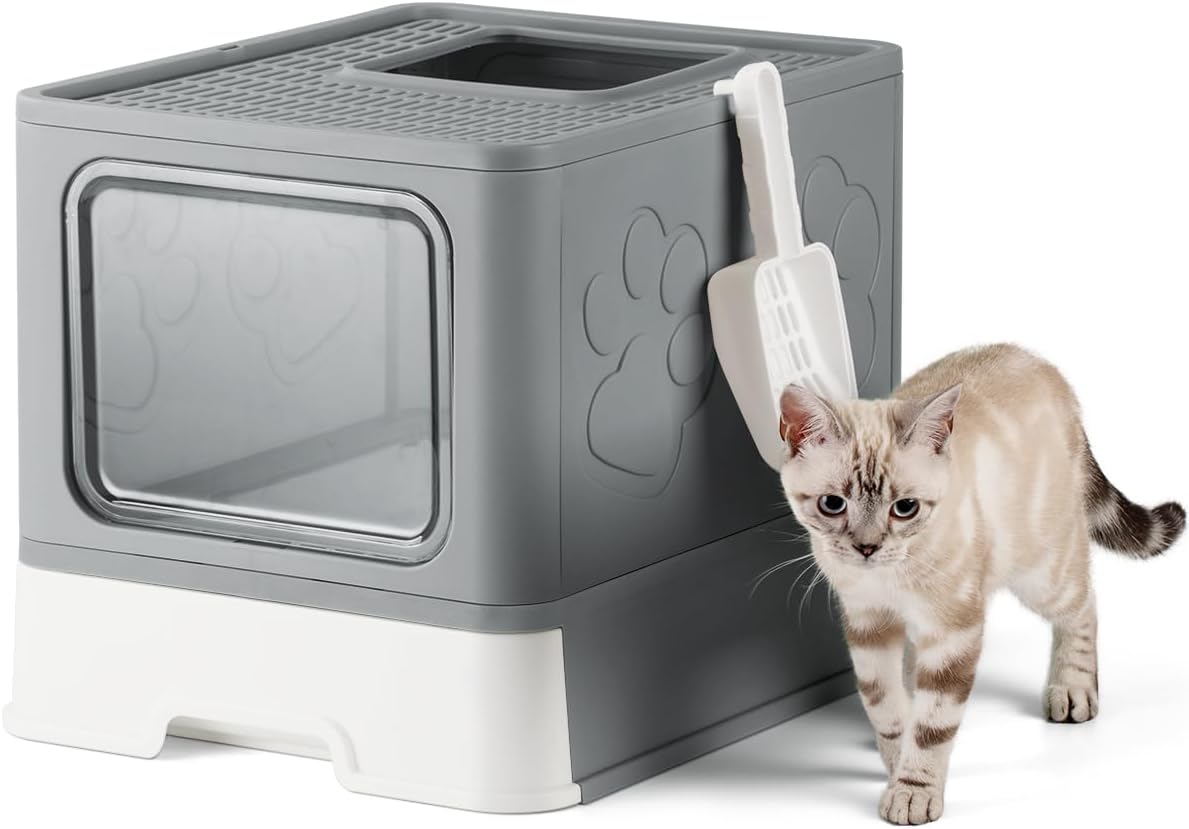 Enclosed Cat Litter Box for Large Cats with Odor Control