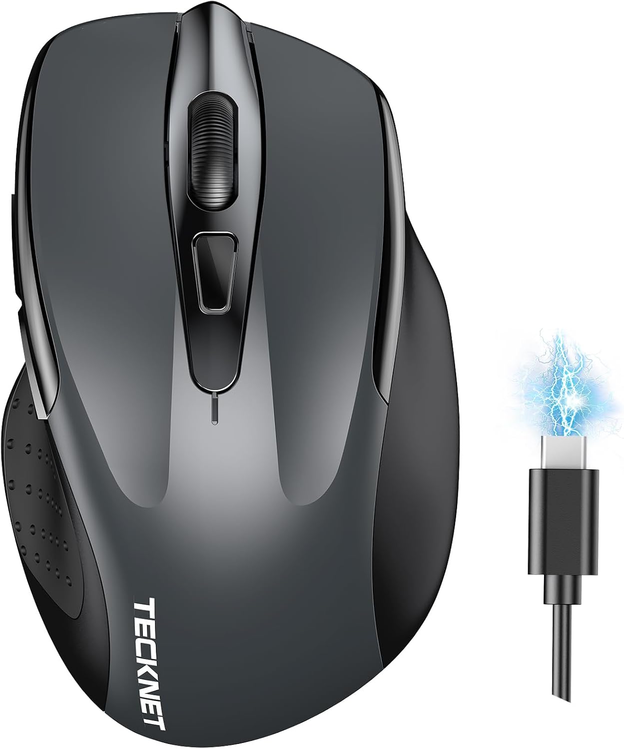 TECKNET Rechargeable Wireless Mouse - Multi-Connectivity 4800 DPI Silent - Grey