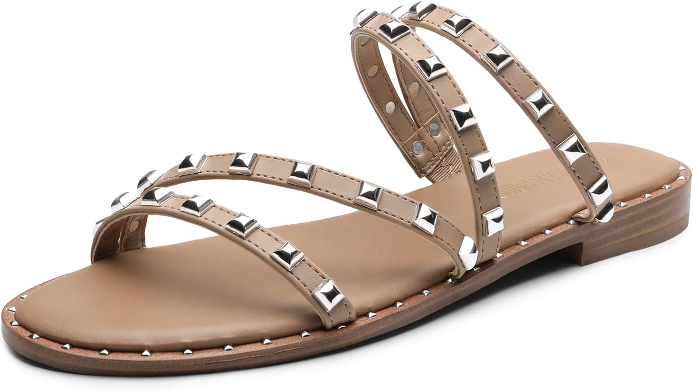 DREAM PAIRS Women's Clear Studded Rhinestone Slide Sandals