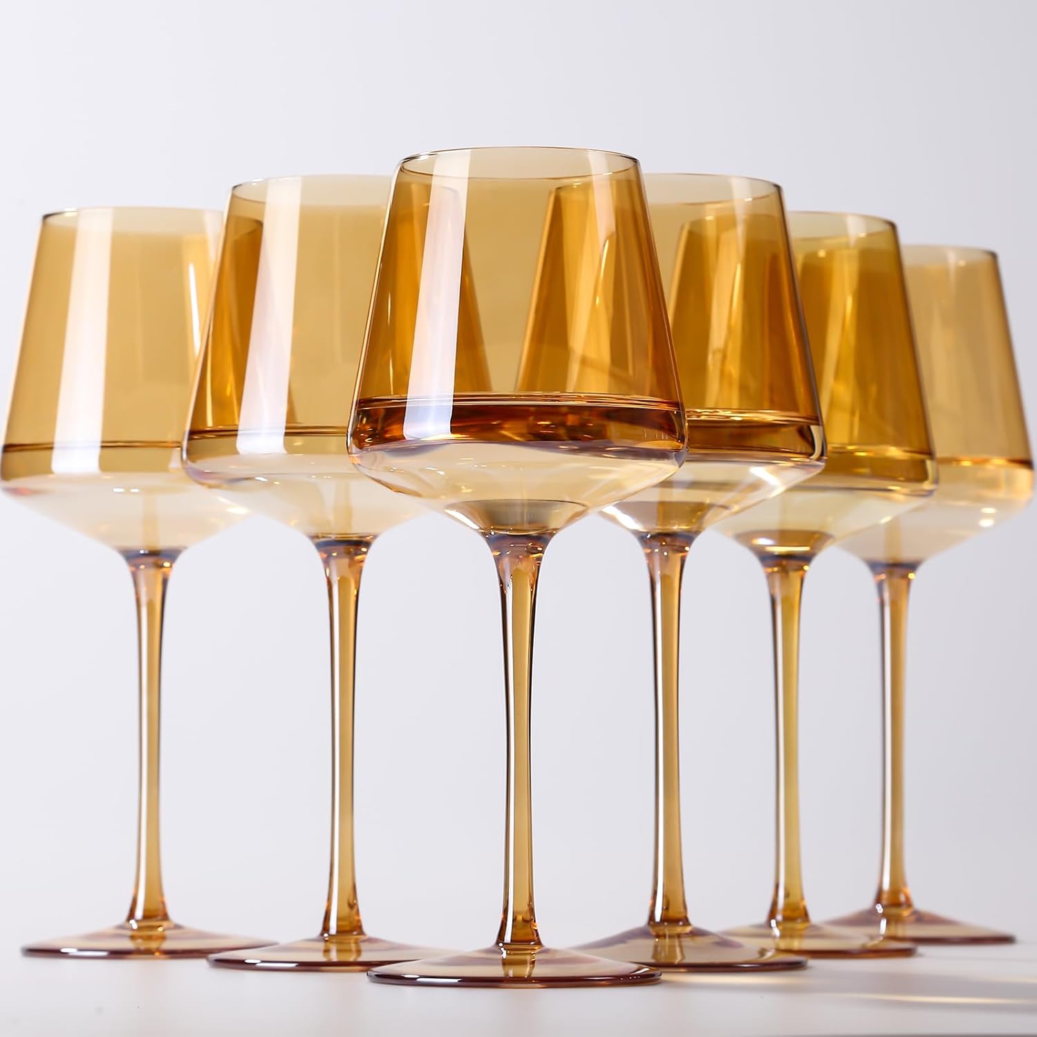 Physkoa Amber Wine Glasses Set of 6 for Elegant Dining