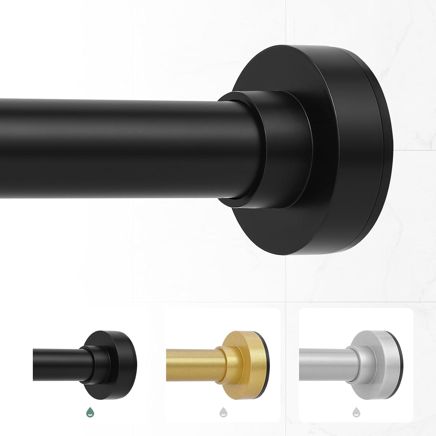 Heavy Duty Adjustable Black Tension Shower Rod - Easy Install, No Drilling!