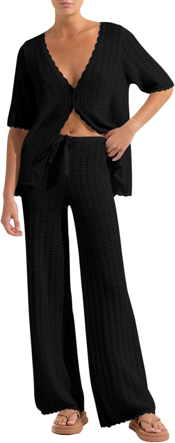 Imily Bela Women's Summer 2 Piece Crochet Swimsuit Cover-Up Set