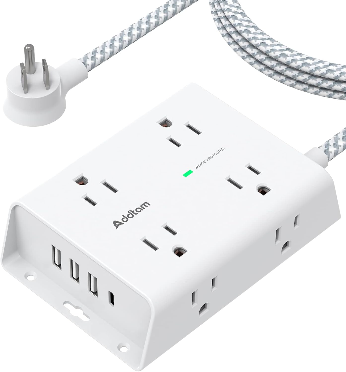 Addtam Surge Protector Power Strip: 8 Outlets + 4 USB Ports