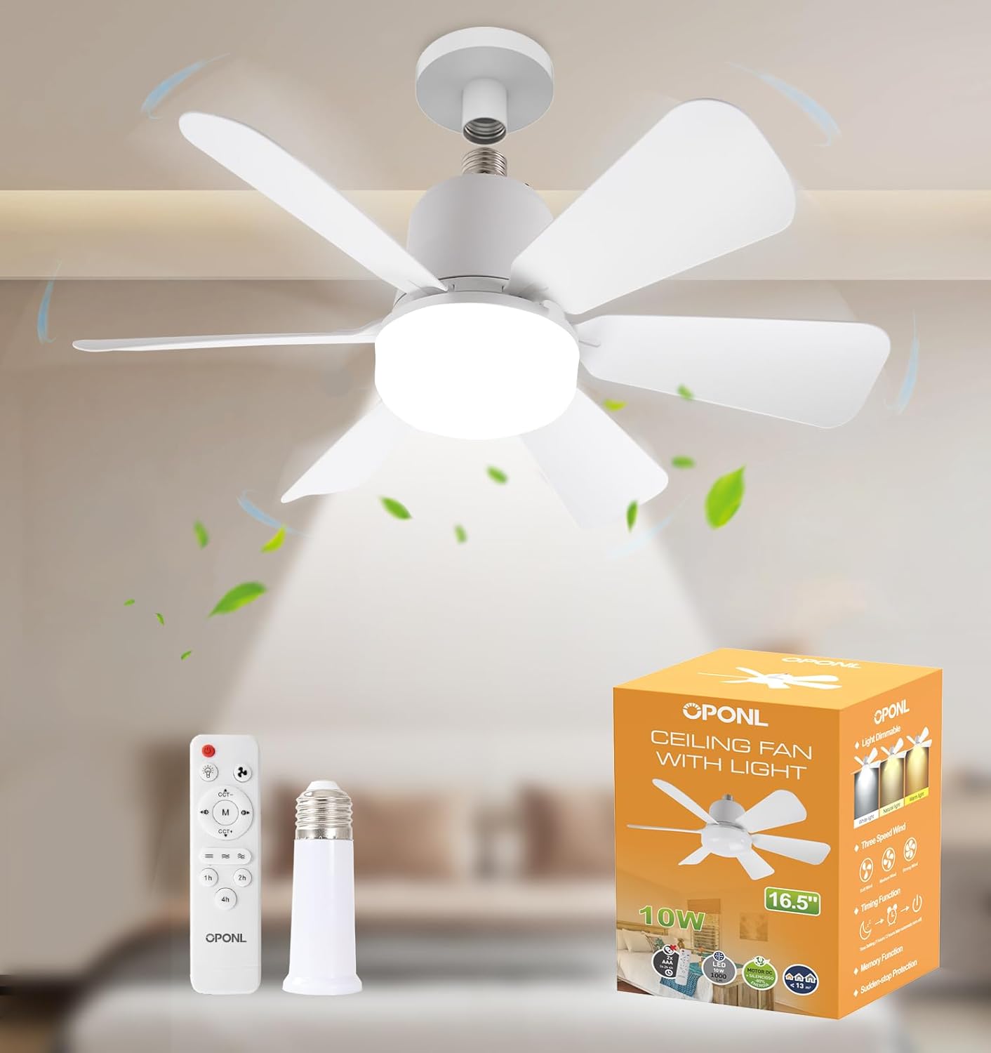 Socket Fan Light with Remote - 3-Speed Dimmable LED Ceiling Fan