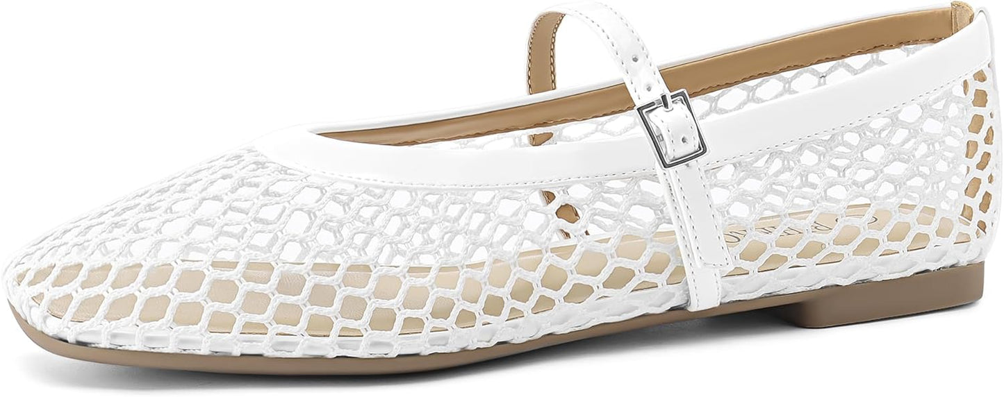 Rihero Mesh Ballet Flats for Women with Adjustable Strap Comfort