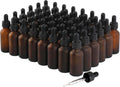 48 Pack 1oz Amber Glass Dropper Bottles - Leakproof Travel Ready