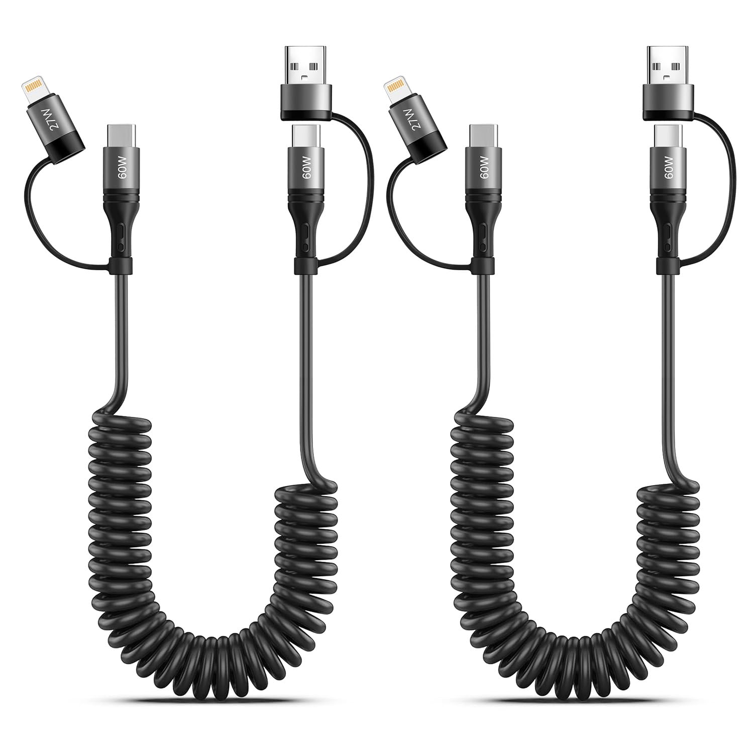Fast Charge 4-in-1 Coiled USB C Cable Miger Set