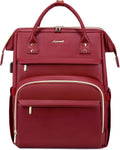 Leather Laptop Backpack for Women 15.6 in Chili Red - Travel USB Port