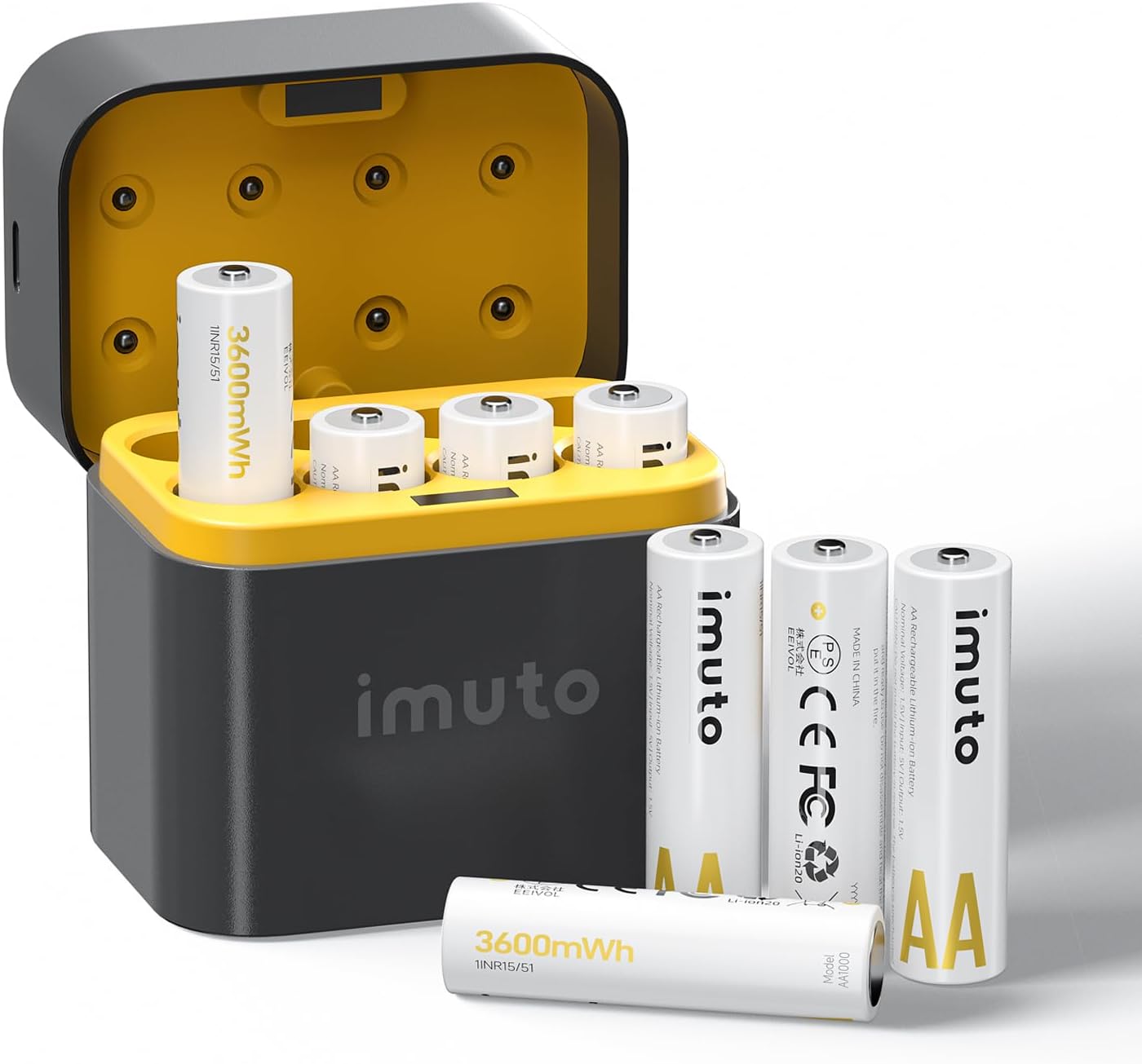 imuto Rechargeable AA Batteries with Charger for Long Lasting Power