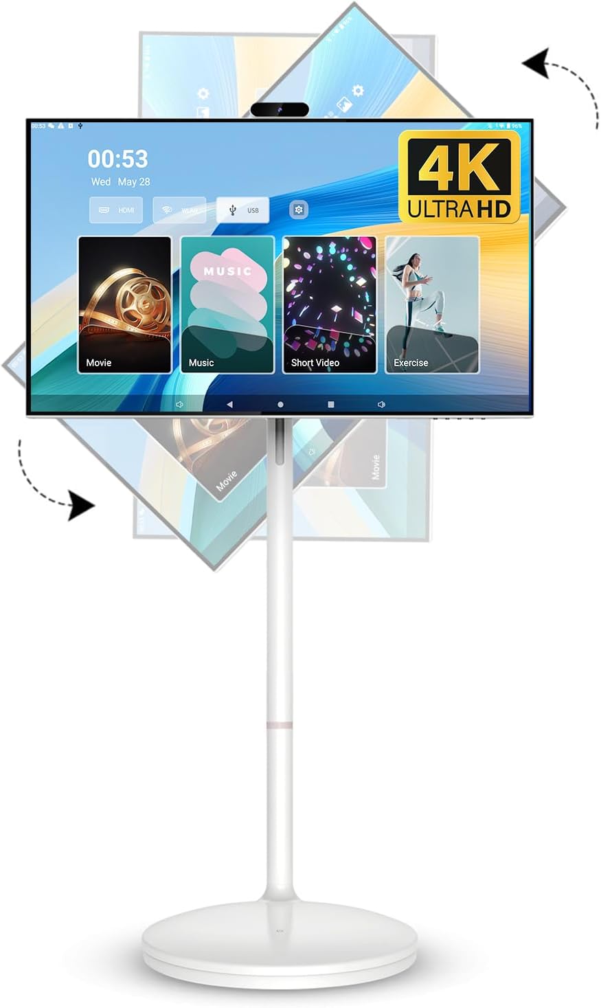 32 Inch 4K Smart Portable TV with Touch Screen and Wheels