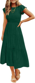 Women's Smocked Tiered Midi Dress - Flattering Summer Smock Fit