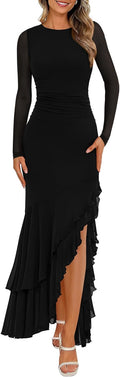 Cocktail Dresses For Women Maxi Dress - Long Sleeve Ruched Bodycon