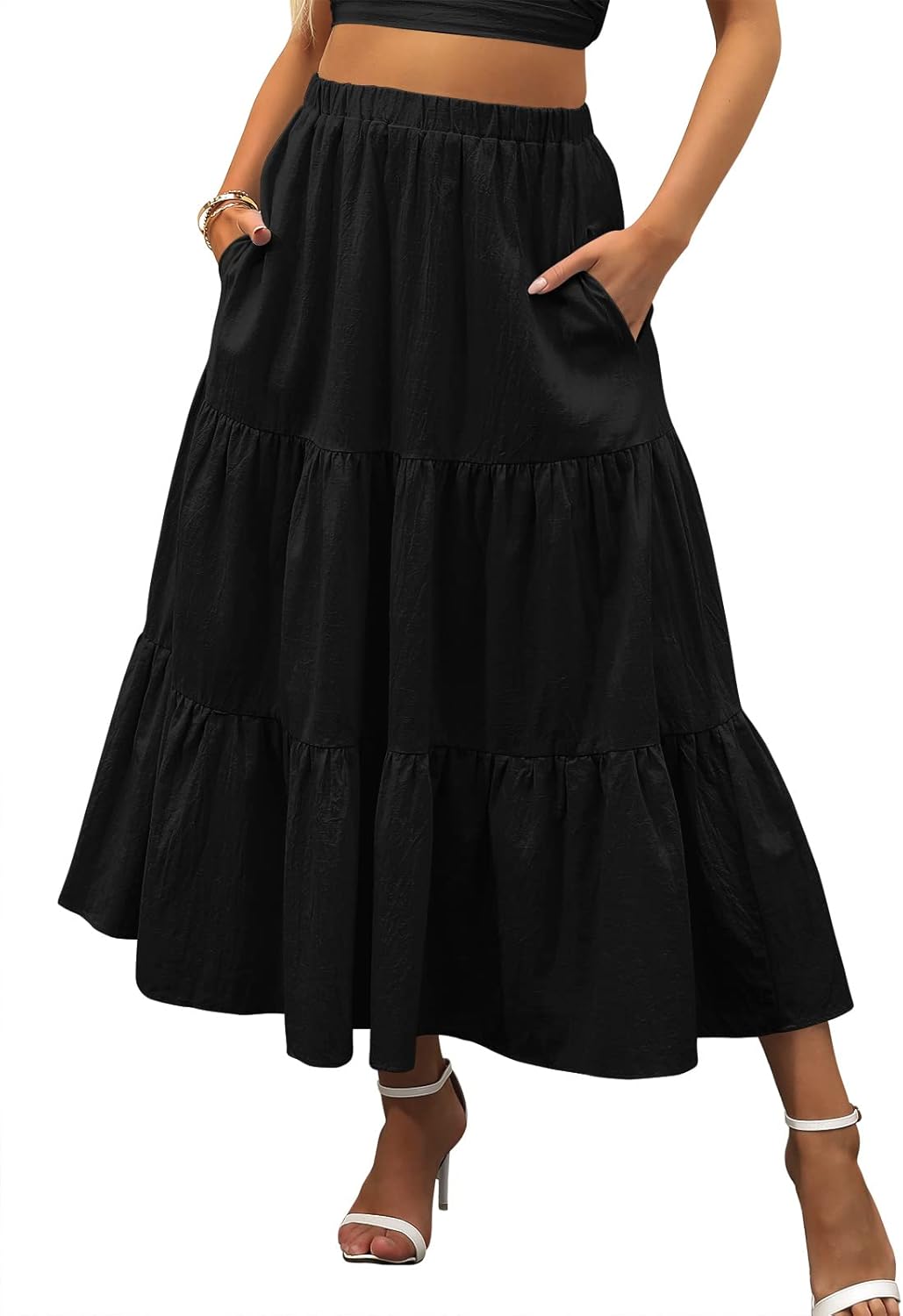 ANRABESS Womens Summer Boho Flowy Swing Tiered Maxi Skirt