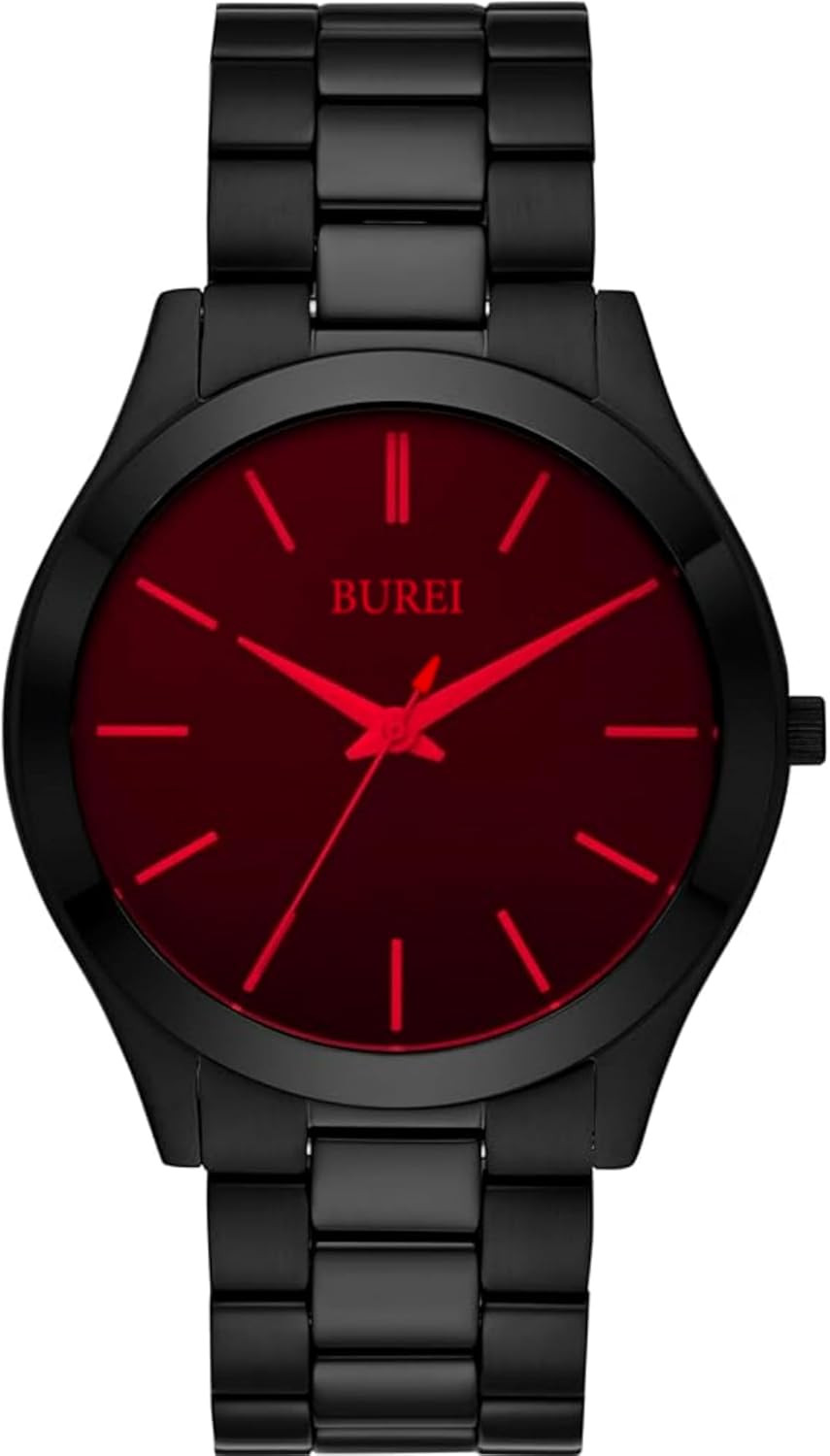 BUREI Men Watches Fashion Analog Stainless Steel Quartz Waterproof