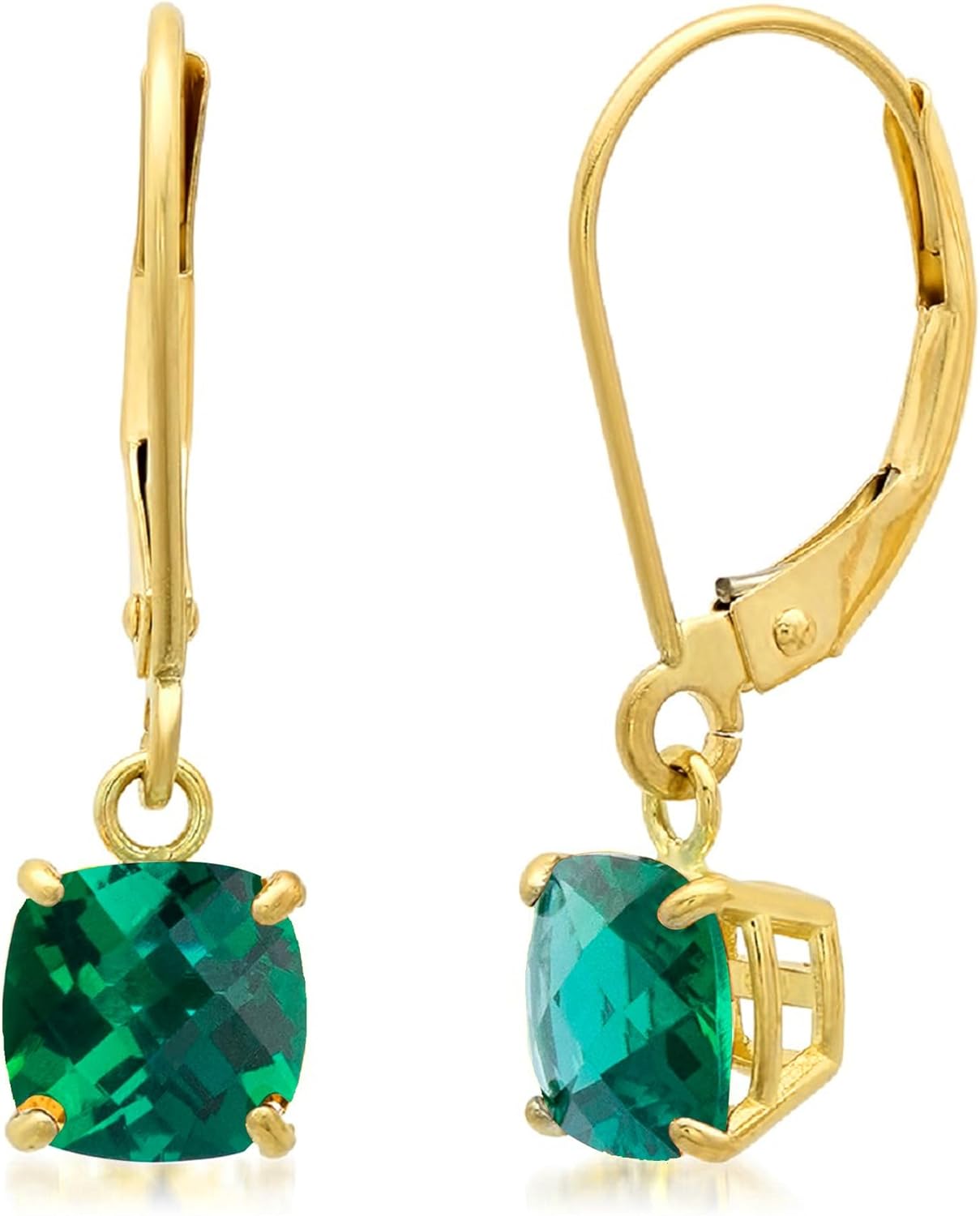 Solid 10K Gold Cushion Cut Dangle Gemstone Earrings for Women
