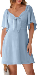 Dokotoo Womens Deep V Neck Bow Tie Mini Dress - Flattering Fit Club
