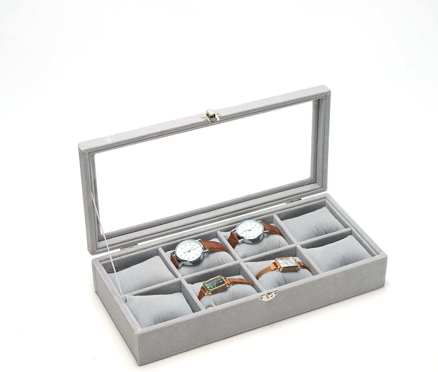 Gray Velvet Watch Organizer - 8 Slots for Stylish Storage