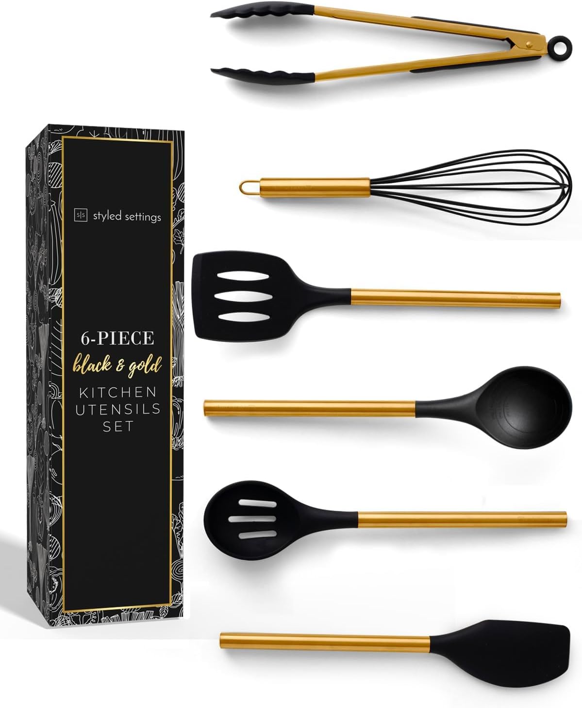 Black and Gold Kitchen Utensils Set for Stylish Cooking