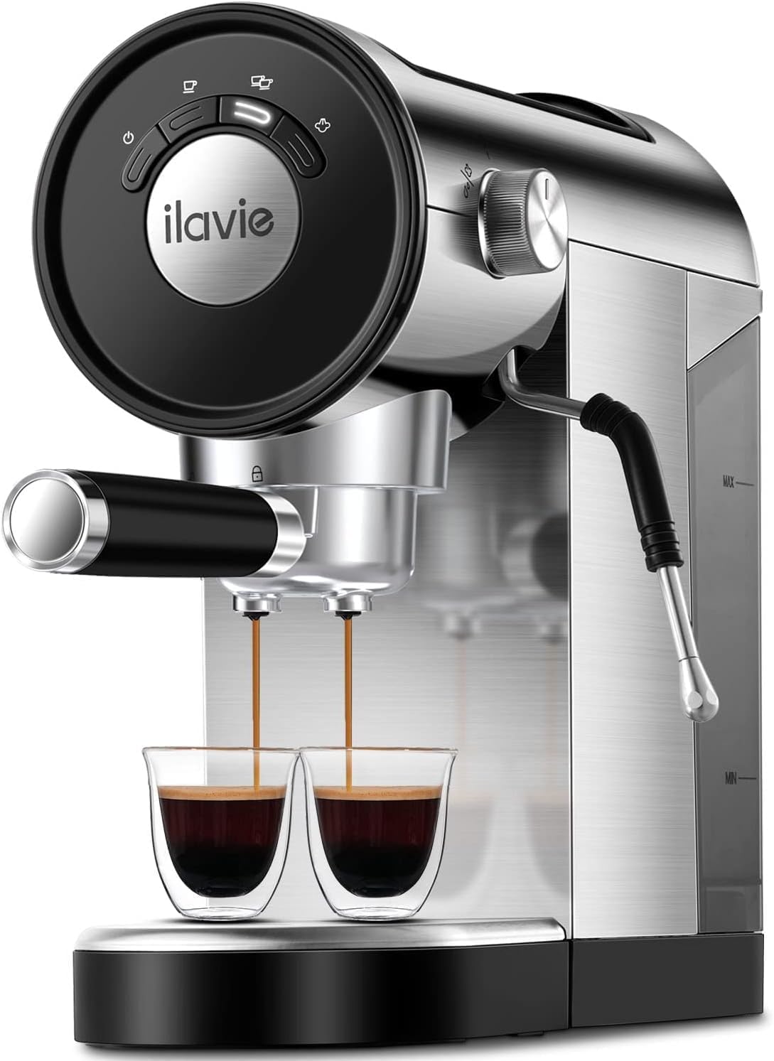 ILAVIE 20Bar Espresso Machine: Steamer for Cappuccino/Latte, 900ml Tank, Stainless Steel