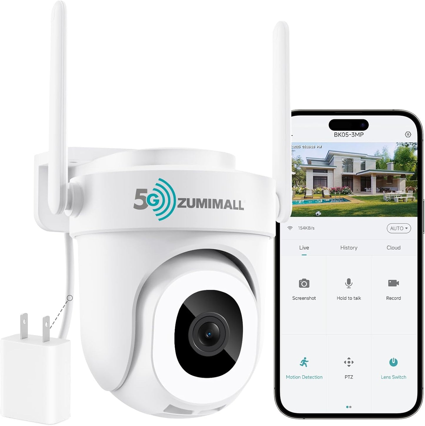 ZUMIMALL 3MP Security Camera Outdoor with 360 PTZ Tracking