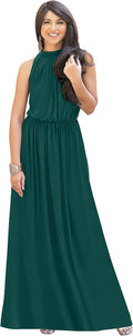 Emerald Green Sleeveless Maxi Dress for Women - Flowy Formal
