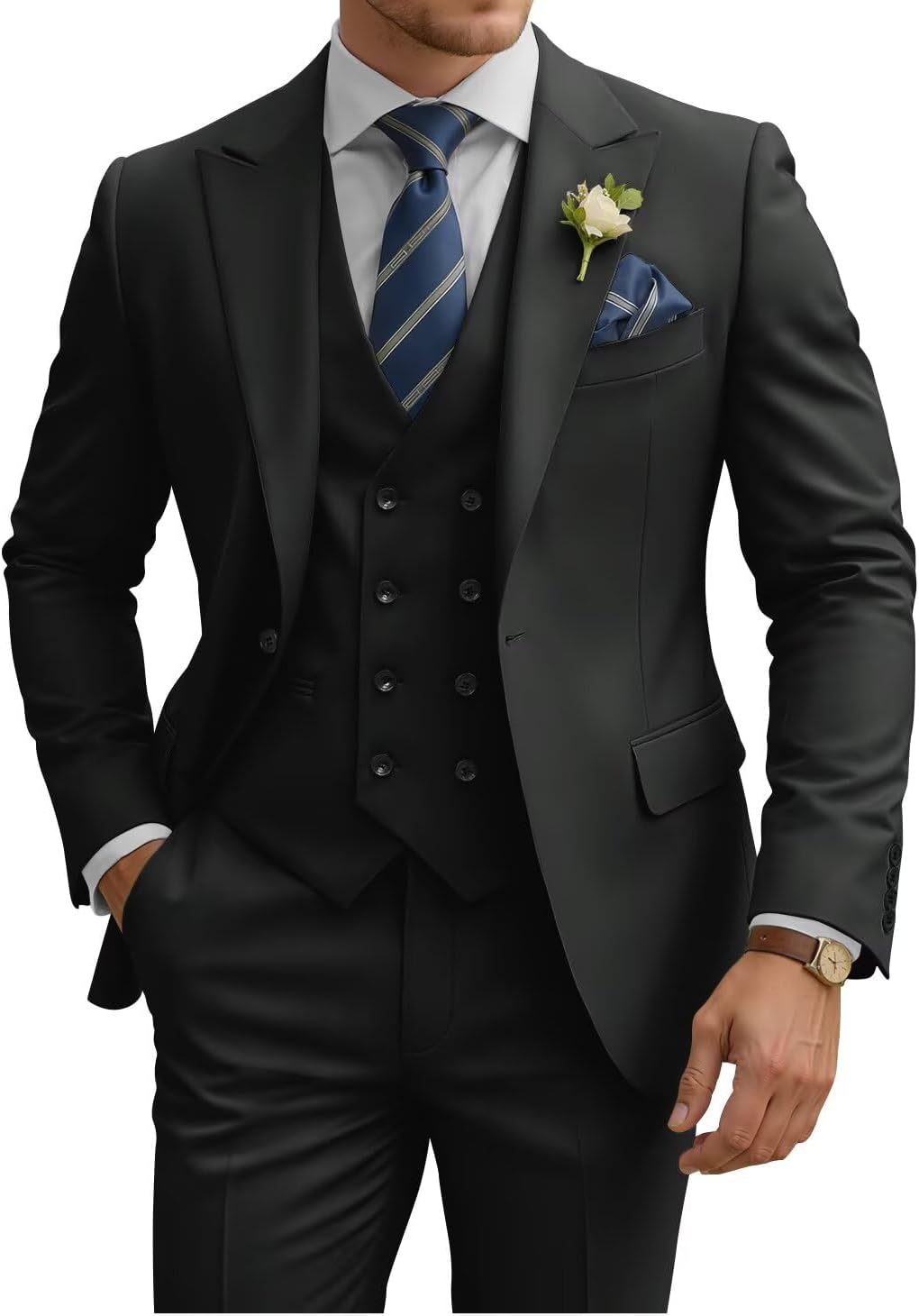 Mens Suit 3 Piece Slim Fit Double Breasted Tuxedo for Events