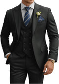 Mens Suit 3 Piece Slim Fit Double Breasted Suit - Classic Black