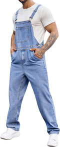 Runcati Men's Denim Bib Overall Jean Romper Trousers - Slim Workwear
