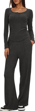 Darong Womens 2 Piece Lounge Set - Comfortable Henley Travel Outfit