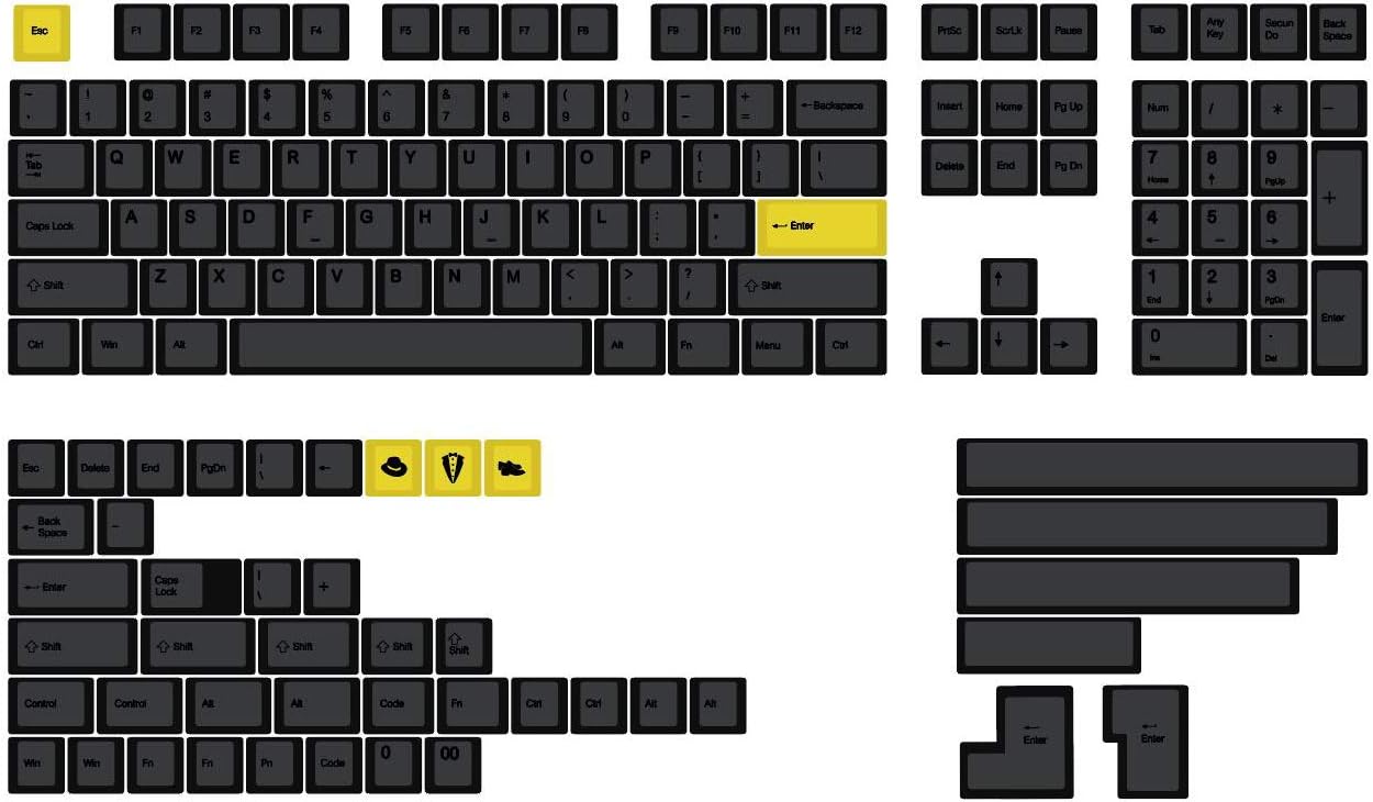 Cherry Profile Dye Sub Keycap Set Thick PBT Plastic Black Yellow