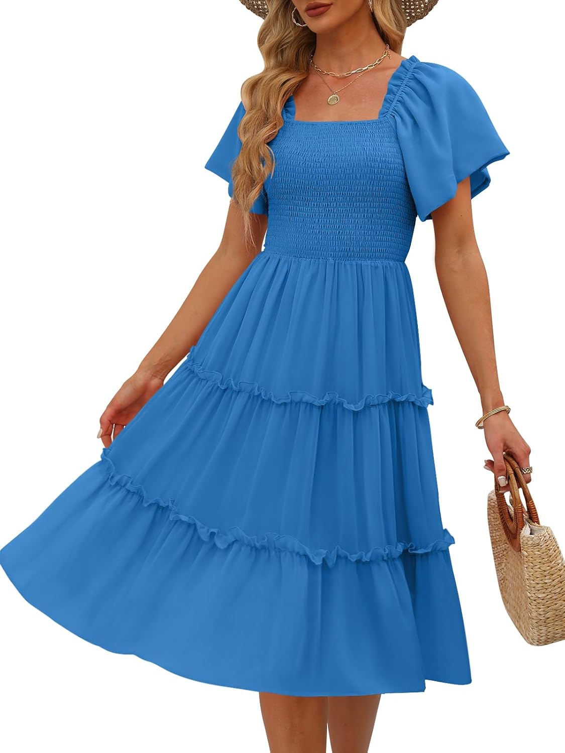 LILLUSORY Women's Summer Casual Flutter Sleeve Midi Dress