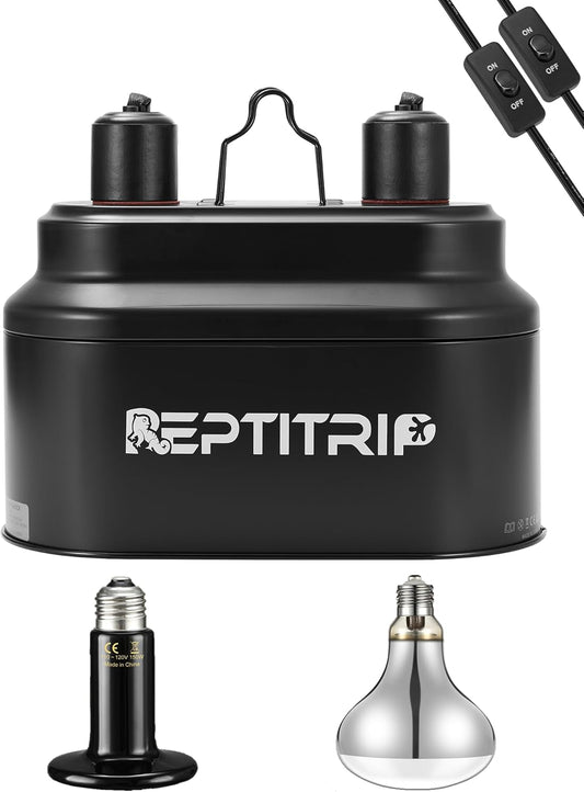 Dual Reptile Light Fixture with 100W UVA UVB Bulb & Heat Emitter