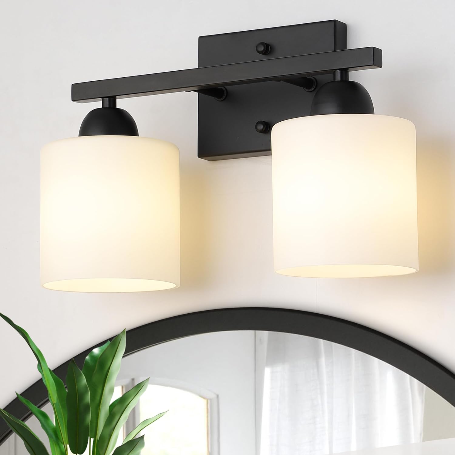 Milk Glass Vanity Lights for Bathroom with Matte Black Finish
