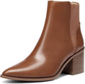 Womens Pointed Toe Ankle Boots - Elastic Chunky Block Heel