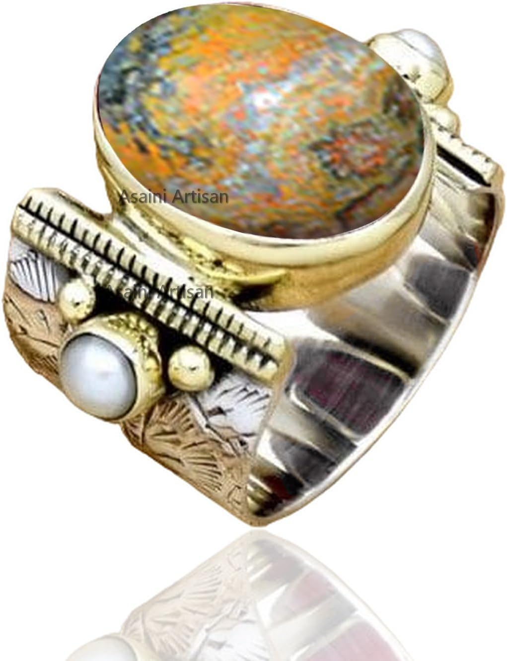 10x14 MM Oval Gemstone Sterling Silver Ring with Pearl Accents