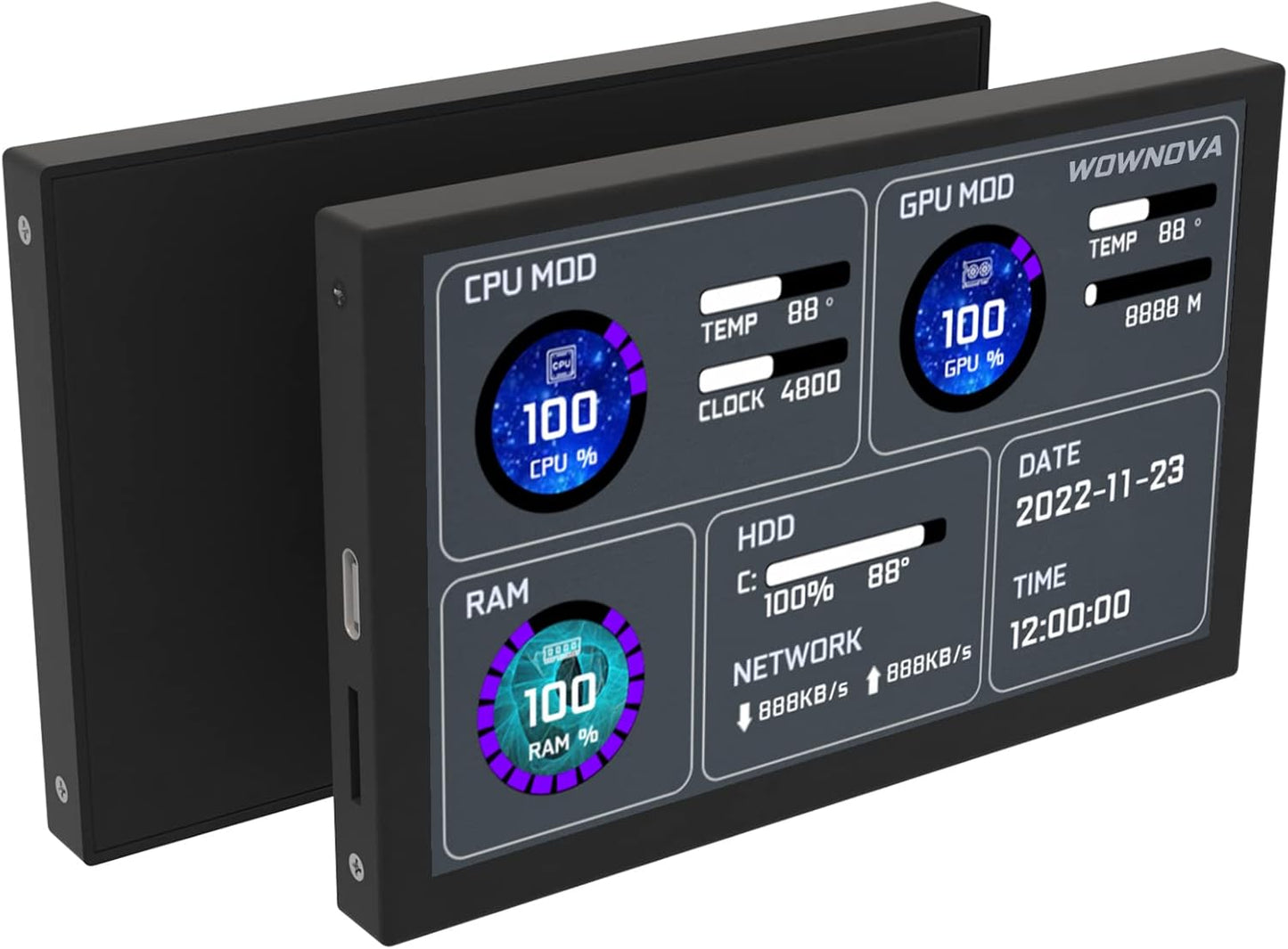 WOWNOVA 5 Inch Computer Temp Monitor with Dynamic Themes