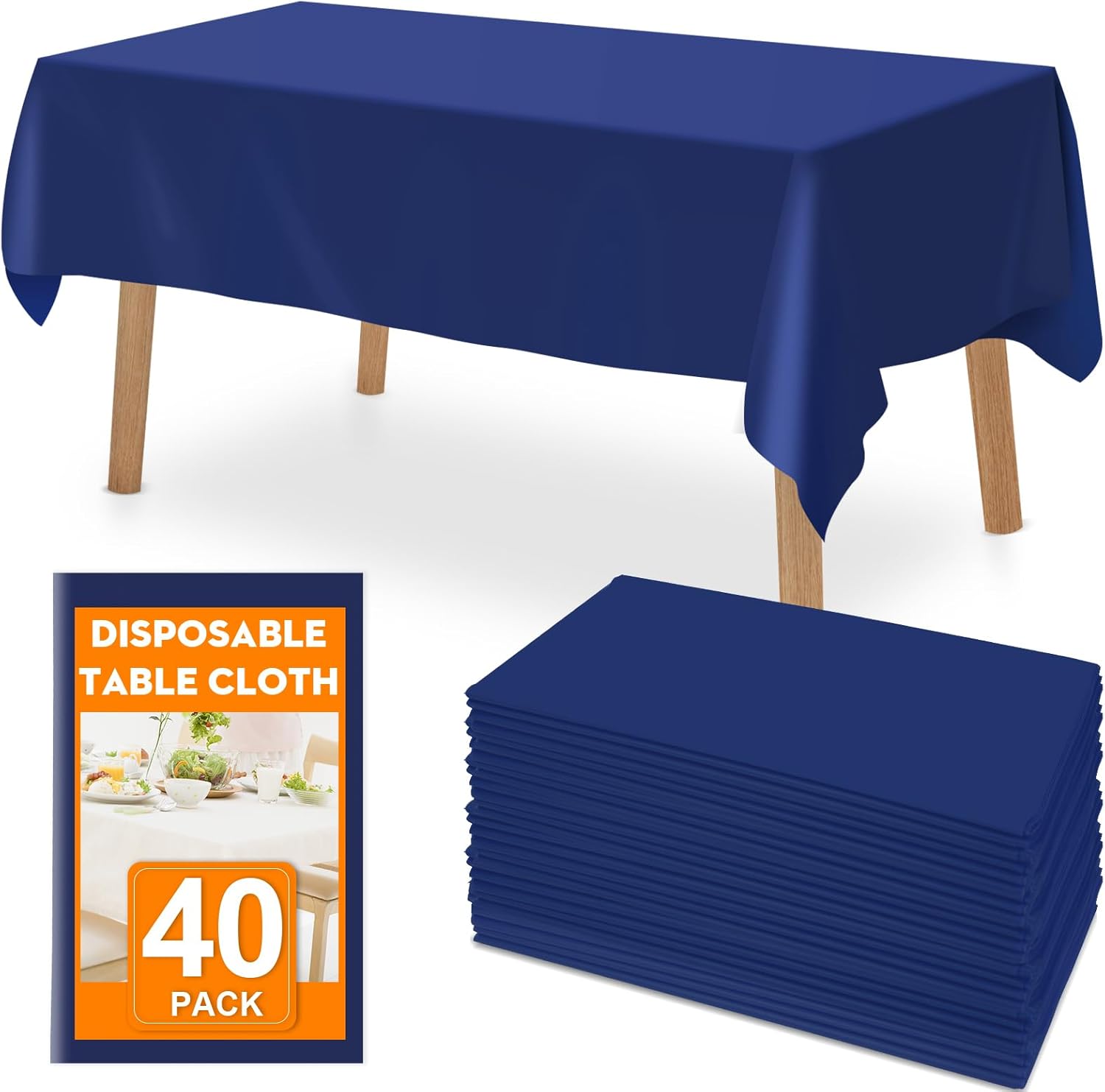 40 Pack Blue Disposable Plastic Table Cloths for Events