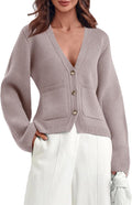 Womens Deep V Neck Cropped Cardigan Sweater - Chic Layering