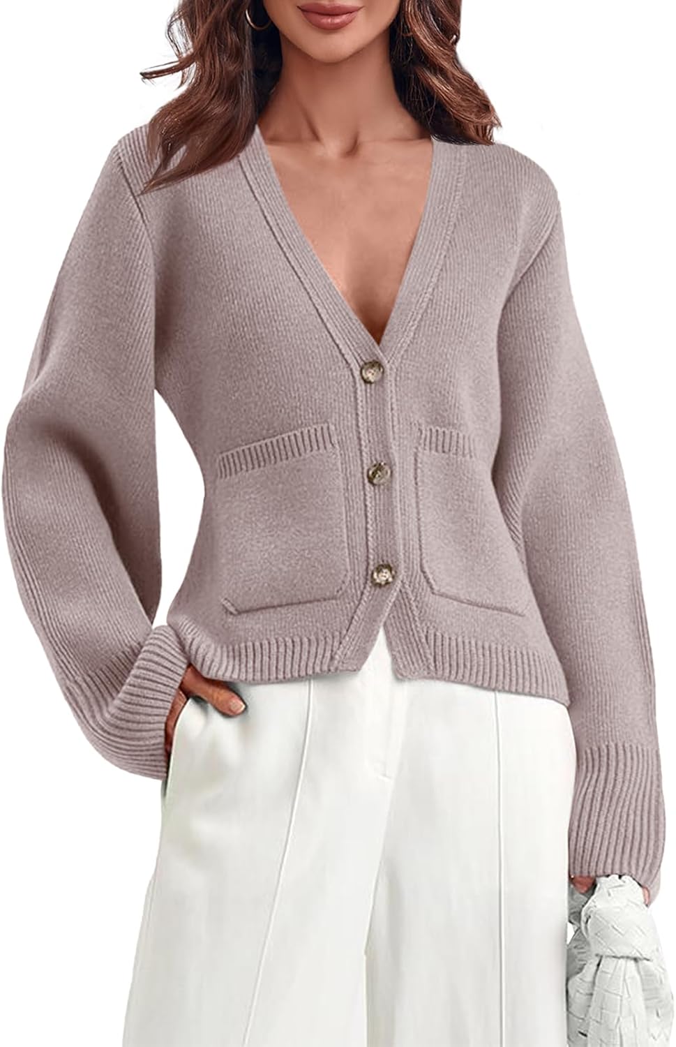 Saodimallsu Womens Deep V Neck Cardigan Sweaters for Fall