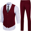 Mens Slim Fit 2 Piece Suit Set V-Neck Solid Dress Vest Pants - Slim