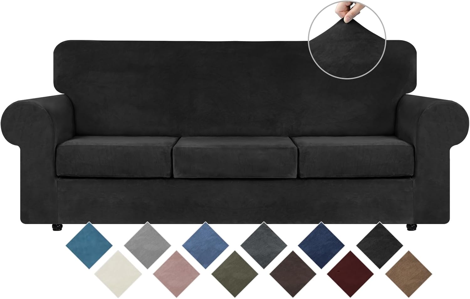 Velvet High Stretch Couch Covers for 3 Cushion Sofa Protection