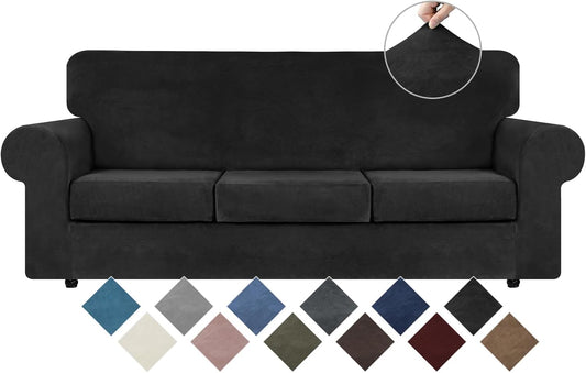 Velvet High Stretch Couch Covers for 3 Cushion Sofa Protection