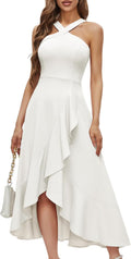 Halter Cocktail Dress for Women - Ruffled Hi-Lo Maxi 2025
