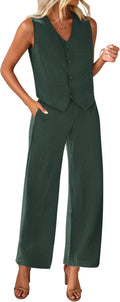 Womens Two Piece Summer Outfit V Neck Crop Vest and Wide Leg Pants