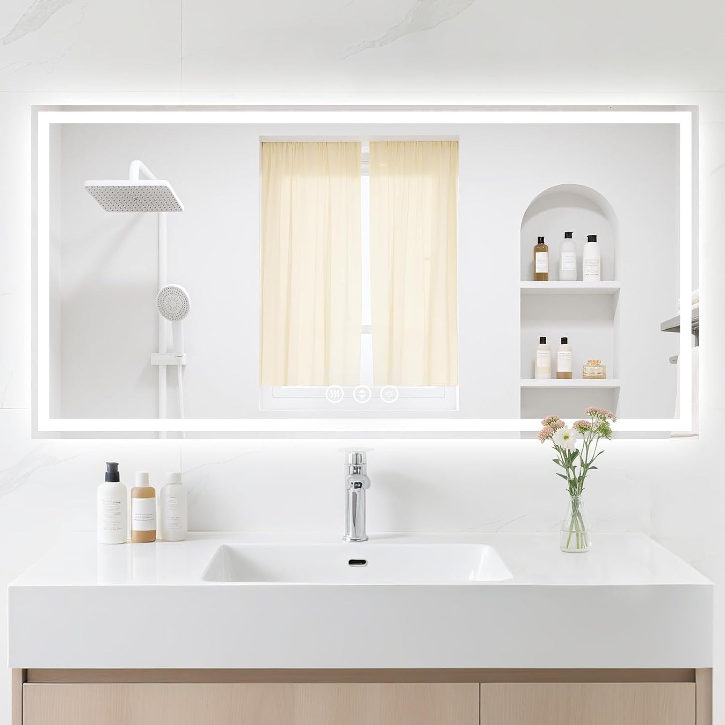 24X48 LED Bathroom Mirror with Lights, Anti-Fog and Dimmable
