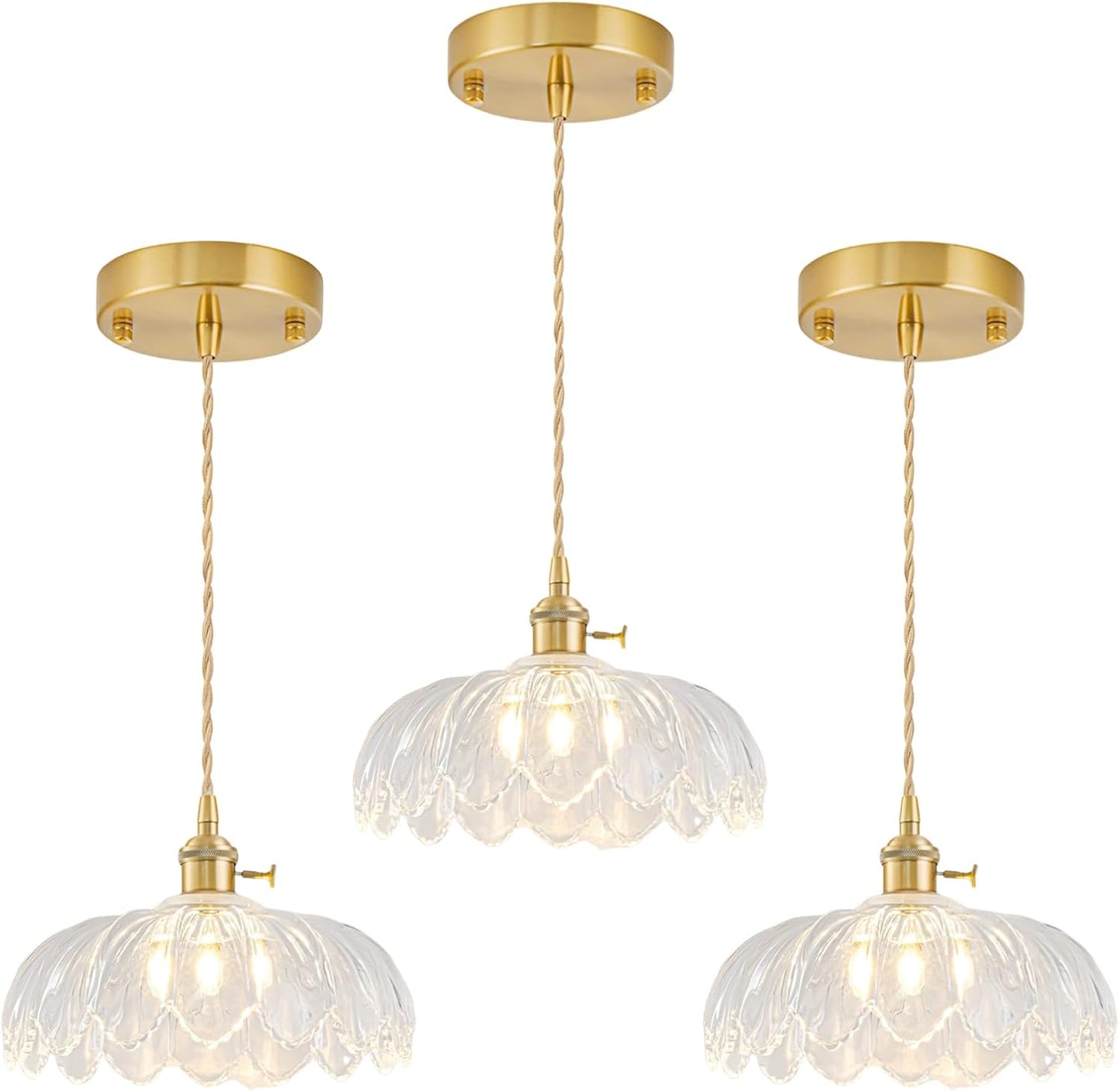 3 Pack Glass Pendant Lights for Kitchen Island with Vintage Charm